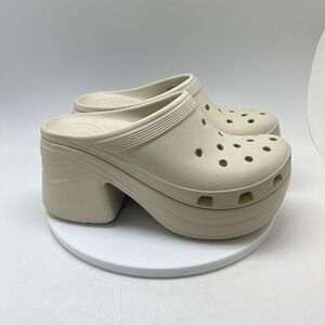 Crocs Siren Platform Clogs Womens 11 Beige Heel Preppy Goth Platform Rubber